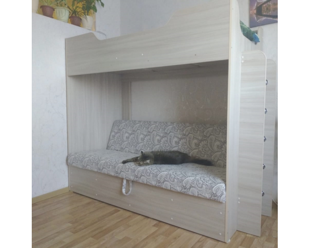 Кровать двухъярусная с диваном (Беленый дуб) купить 💳 в Иркутске недорого