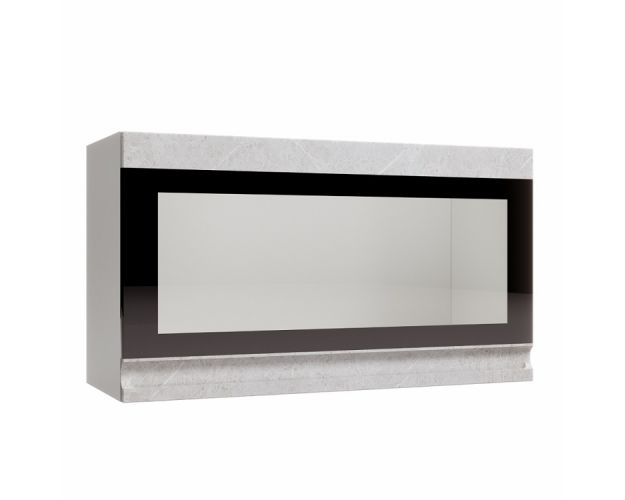 Скала ВПГСФ 800 Шкаф верхний горизонтальный со стеклом с фотопечатью высокий (Мрамор Арктик/корпус Серый)