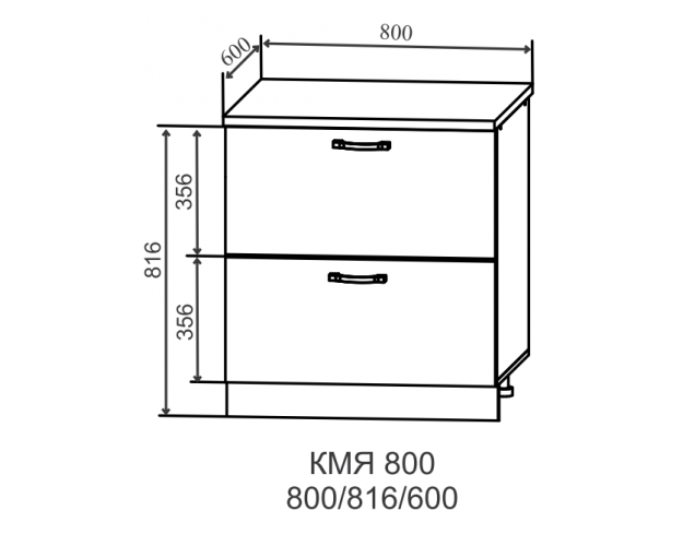 Гарда КМЯ 800 шкаф нижний метабокс с 2-мя ящиками (Белый Эмалит/корпус Серый)
