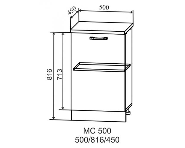 Гарда МС 500 шкаф нижний малой глубины (Белый Эмалит/корпус Серый)