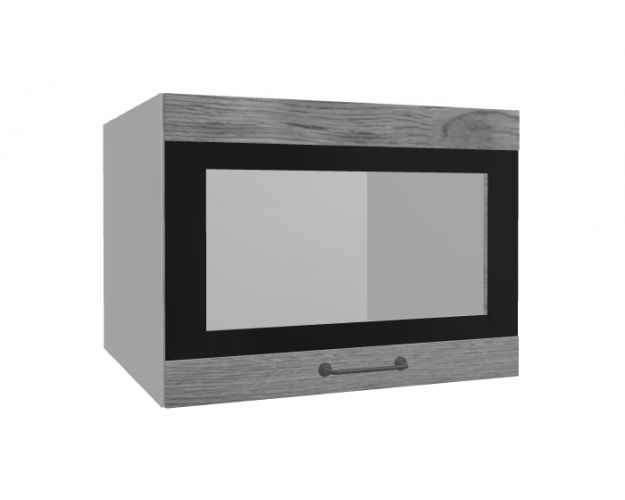 Лофт ВПГСФ 600 шкаф верхний горизонтальный со стеклом высокий с фотопечатью (Дуб цикорий/корпус Серый)