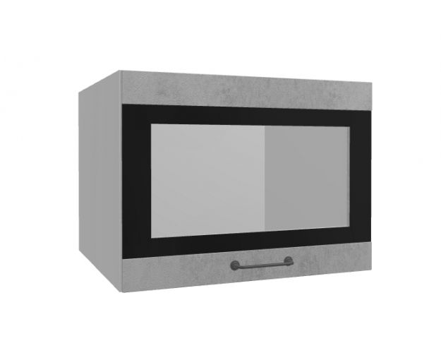 Лофт ВПГСФ 600 шкаф верхний горизонтальный со стеклом высокий с фотопечатью (Бетон светлый/корпус Серый)