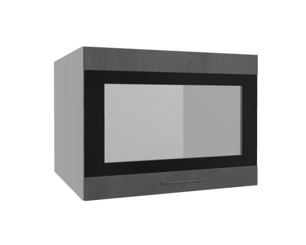 Лофт ВПГСФ 600 шкаф верхний горизонтальный со стеклом высокий с фотопечатью (Бетон темный/корпус Серый)