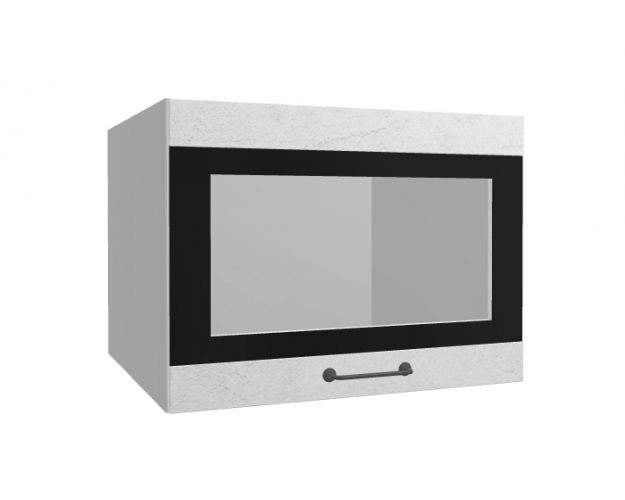 Лофт ВПГСФ 600 шкаф верхний горизонтальный со стеклом высокий с фотопечатью (Штукатурка белая/корпус Серый)