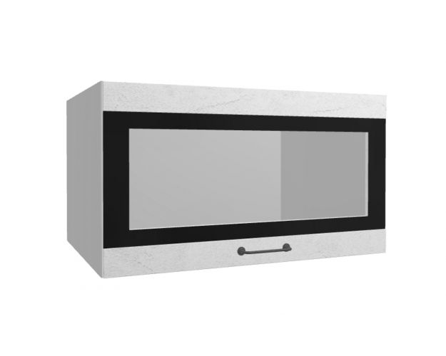 Лофт ВПГСФ 800 шкаф верхний горизонтальный со стеклом высокий с фотопечатью (Штукатурка белая/корпус Серый)