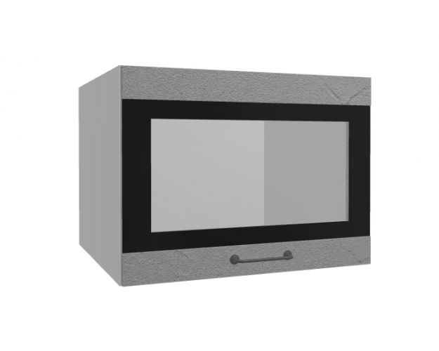 Лофт ВПГСФ 600 шкаф верхний горизонтальный со стеклом высокий с фотопечатью (Штукатурка серая/корпус Серый)