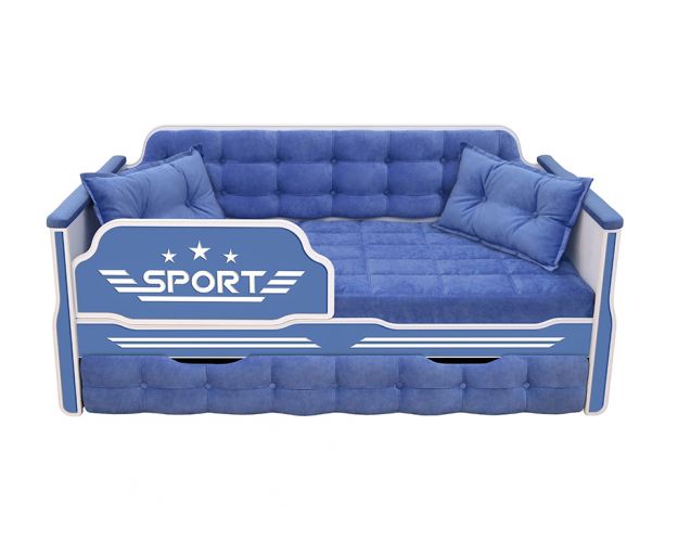 Кровать 190 серии Спорт 1 ящик 85 Синий (подушки)