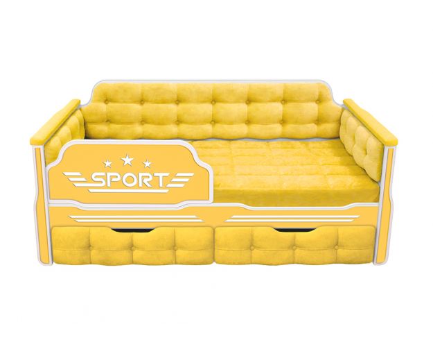 Кровать 160 серии Спорт 2 ящика 74 Жёлтый (мягкие боковые накладки)