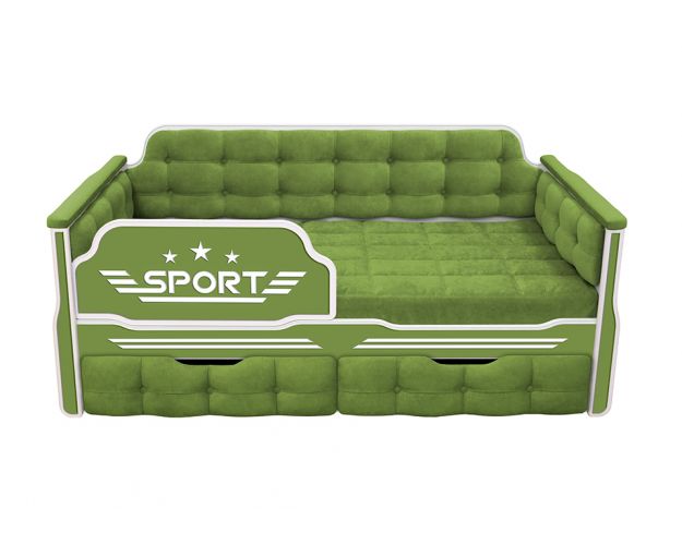 Кровать 190 серии Спорт 2 ящика 76 Зелёный (мягкие боковые накладки)