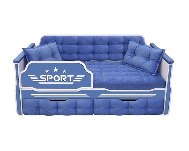 Кровать 180 серии Спорт 2 ящика 85 Синий (подушки)