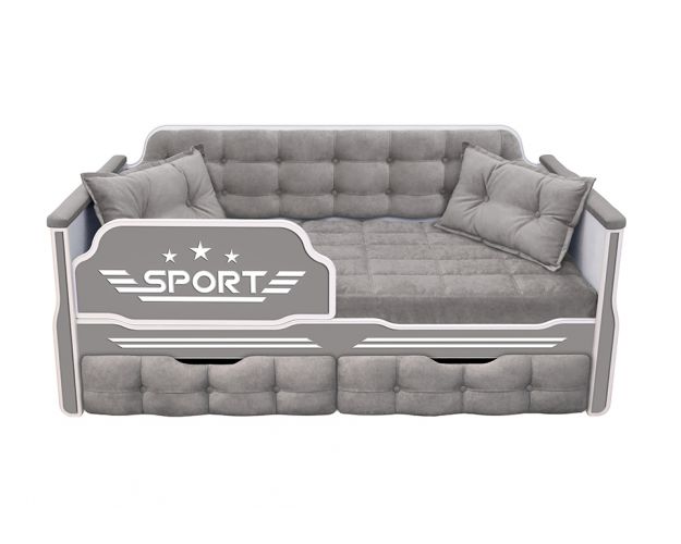 Кровать 180 серии Спорт 2 ящика 45 Серый (подушки)
