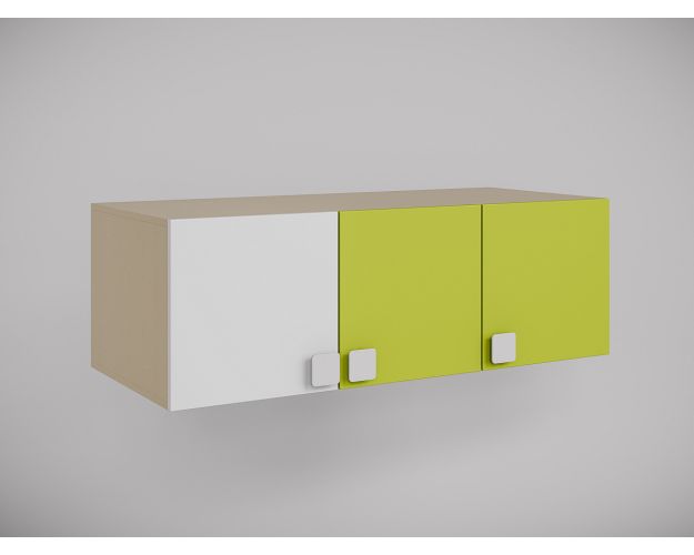 Антресоль на шкаф 3-х створчатый Эппл (Зеленый/Белый/корпус Клен)