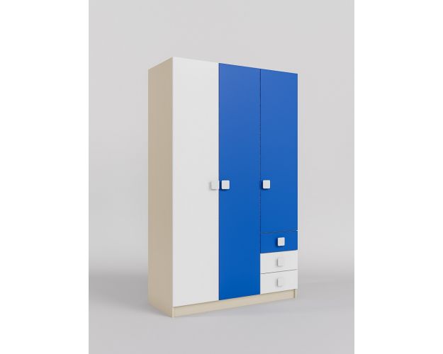 Шкаф 3-х створчатый с ящиками Скай (Синий/Белый/корпус Клен)