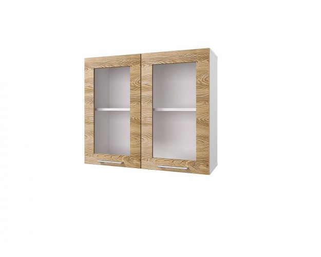 Шкаф 80 с 2-мя витринами Полонез (Сосна Бран/Белый)
