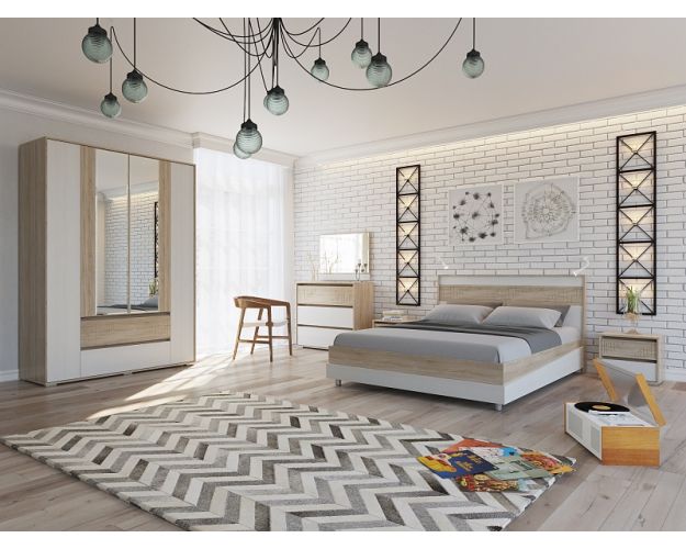 Спальный гарнитур Мальта Дуб Сонома/Рамух белый