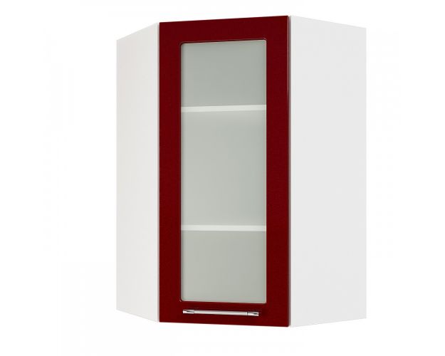 Лондон ШВУС 600Н Шкаф верхний угловой со стеклом (премьер) высокий (Дуб белый/корпус Белый)