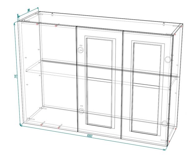 Барселона ШВУПС 1000 Шкаф верхний угловой со стеклом (Голубой тик/корпус Венге)