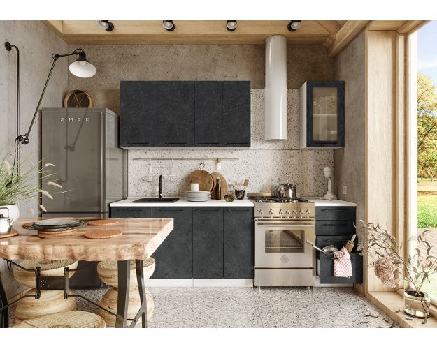 Кухонный гарнитур Нувель 1800мм белый/бетон черный