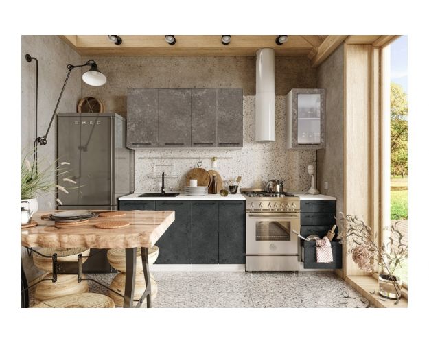 Кухонный гарнитур Нувель 1800мм белый/бетон коричневый/бетон черный