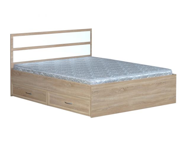 Кровать двойная с ящиками 1600-2 без матраса (прямые спинки) Дуб Сонома