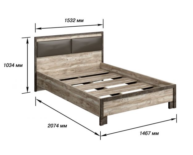 Клео Кровать 1400 с настилом (Дуб Юкон/Ателье темное)
