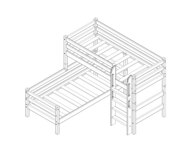 Кровать Соня вариант 7 угловая с прямой лестницей Белый полупрозрачный
