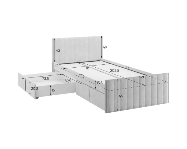 Кровать с ящиками Твикс 900 мята (велюр)