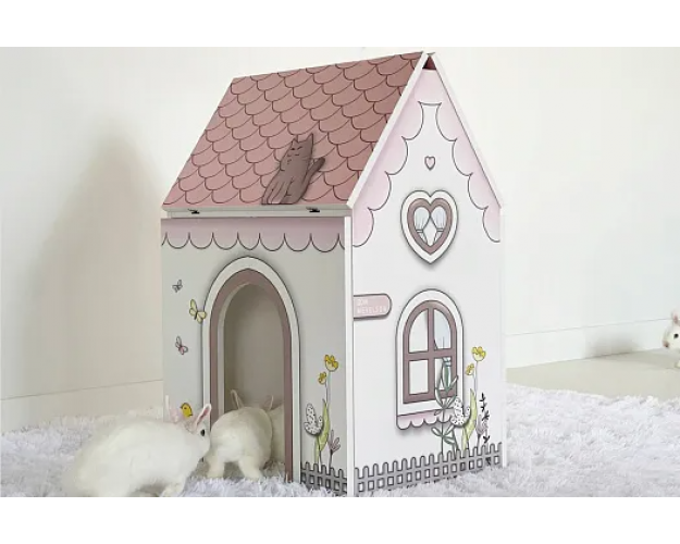 Стол Домик белое дерево / розовый