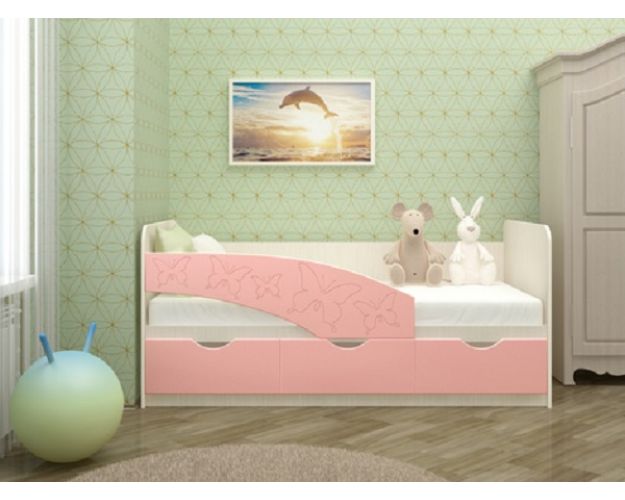 Кровать Бабочки 1,8м (Розовый металлик)