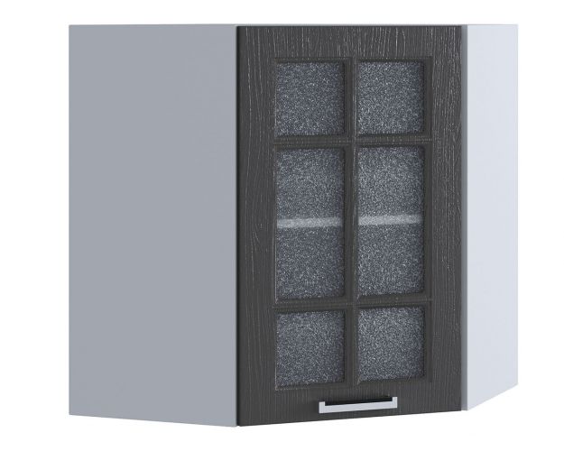 Шкаф верхний угловой со стеклом 590, ШВУС 590 (Клен серый/корпус белый)