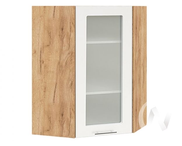 Угловой шкаф со стеклом Валерия-М ШВУС-599 (Белый глянец/Дуб Крафт Золотой/верхний/высокий)