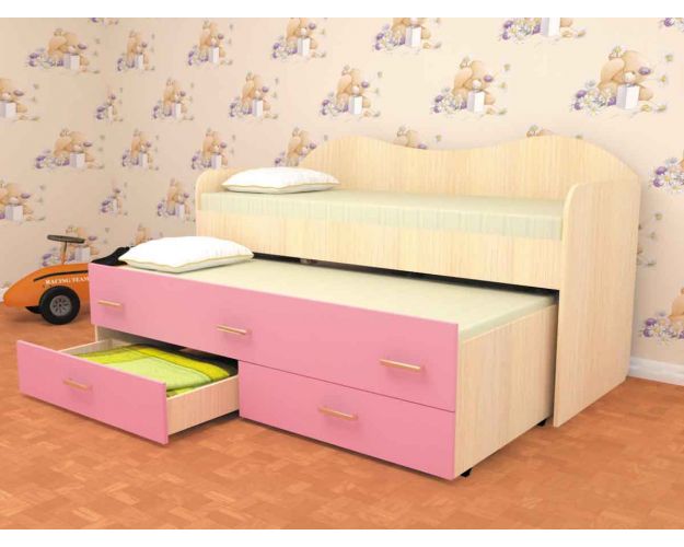 Кровать детская Нимфа двухместная 2.0 Дуб молочный/Розовый