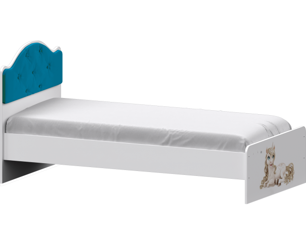 Кровать Каспер с мягкой спинкой и фотопечатью (900х1900) Белый/Голубой