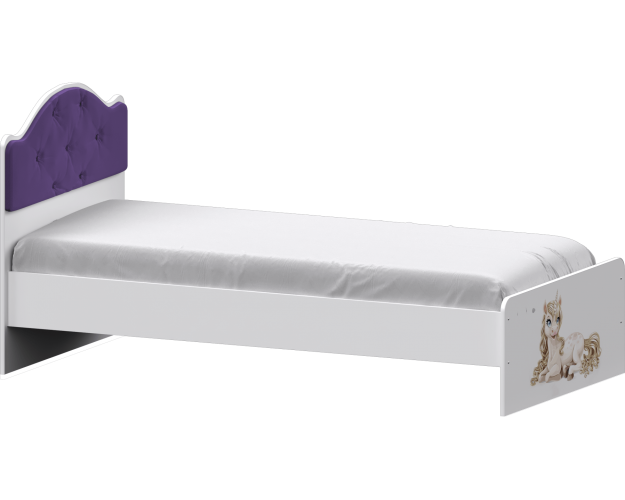 Кровать Каспер с мягкой спинкой и фотопечатью (900х1900)Белый/Фиолетовый