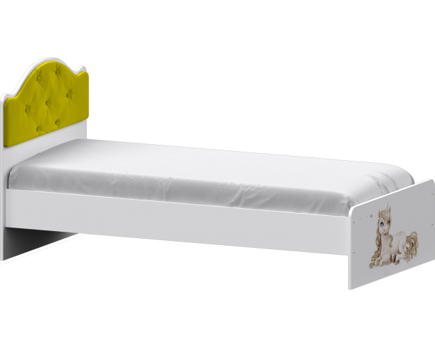 Кровать Каспер с мягкой спинкой и фотопечатью (900х1900) Белый/Желтый