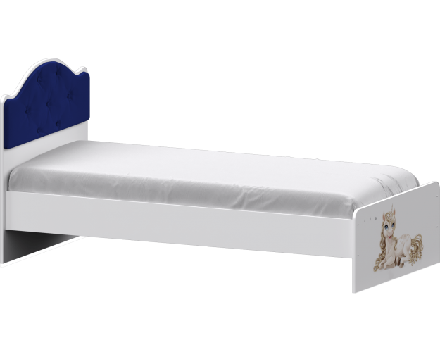 Кровать Каспер с мягкой спинкой и фотопечатью (900х2000)Белый/Синий
