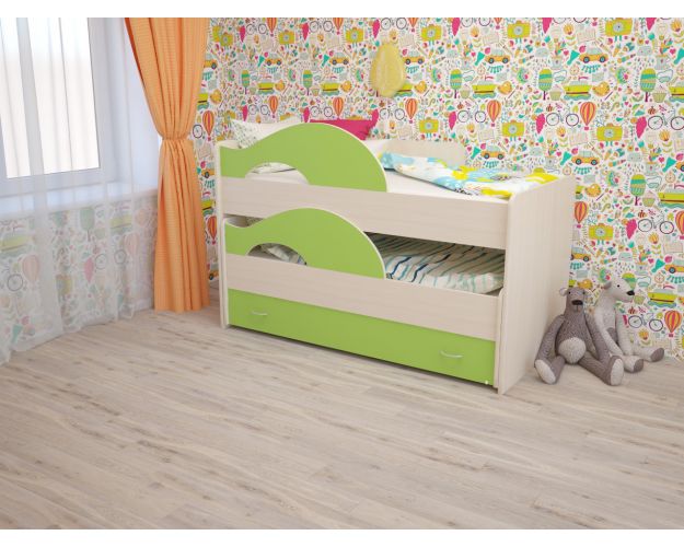 Кровать детская Радуга 1600 Млечный дуб/Салатовый