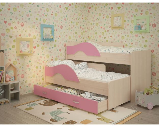 Кровать детская Радуга 1600 Млечный дуб/Розовый