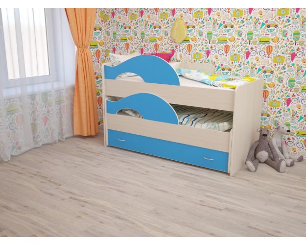 Кровать детская Радуга 1600 Млечный дуб/Голубой