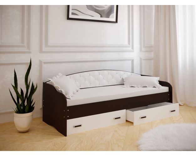 Кровать Софа-7 с мягкой спинкой (800х1900) Венге/ Белый