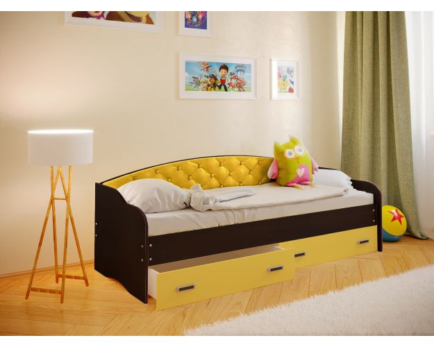 Кровать Софа-8 с мягкой спинкой (900х2000) Венге/Желтый