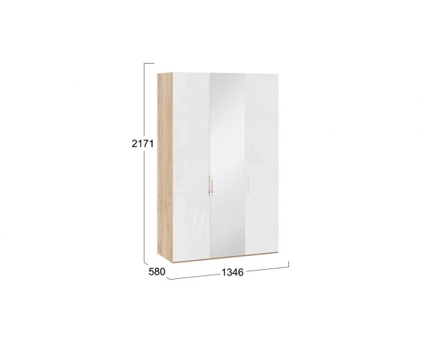 Шкаф комбинированный с 2 глухими и 1 зеркальной дверями правый «Эмбер» Яблоня Беллуно/Белый глянец