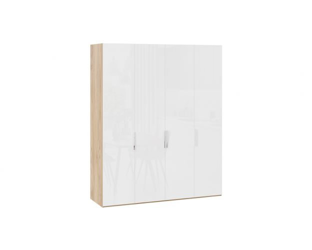 Шкаф для одежды с 4 глухими дверями «Эмбер» Яблоня Беллуно/Белый глянец