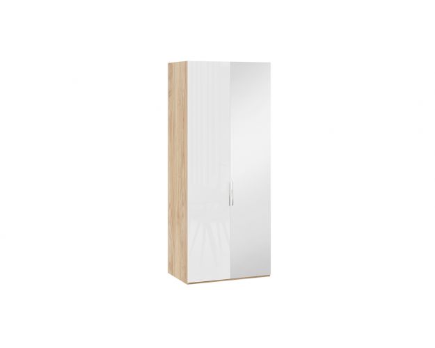 Шкаф для одежды с 1 глухой и 1 зеркальной дверями правый «Эмбер» Яблоня Беллуно/Белый глянец