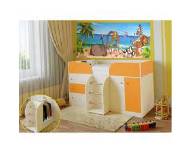Кровать-чердак Малыш-4 Дуб молочный/Оранжевый