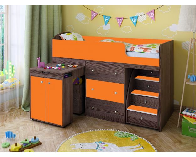 Кровать-чердак Малыш 1600 Бодего/Оранжевый