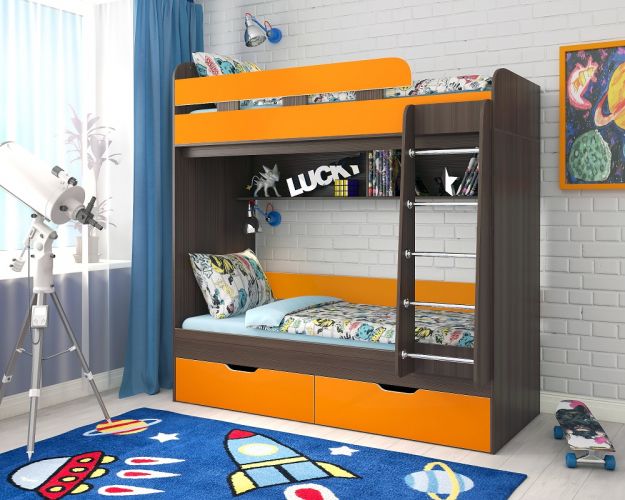 Кровать двухъярусная Юниор-5  Бодего/Оранжевый